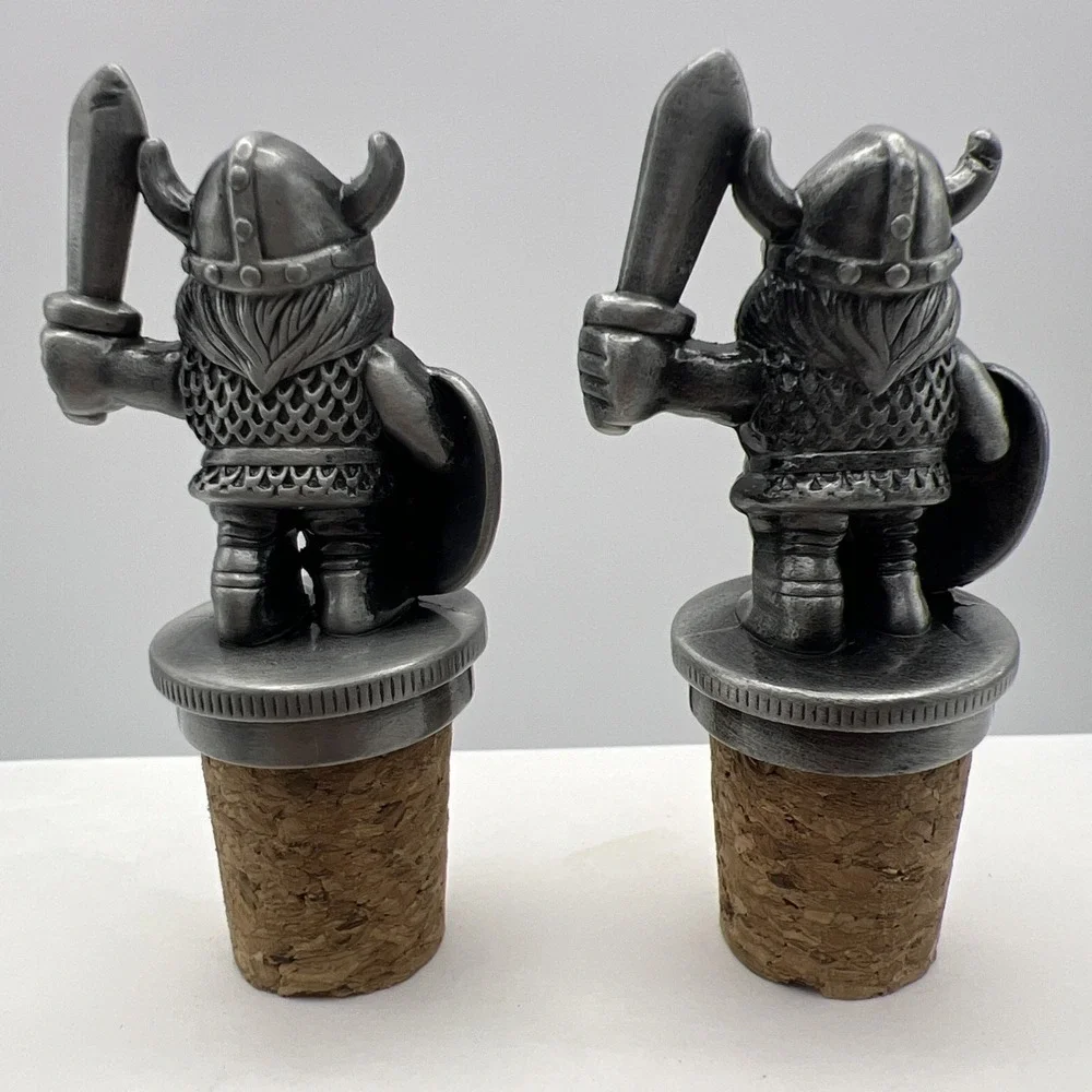 2X Norway Viking Man with Sword Pewter Bottle Stopper,  NEW Lot Of 2